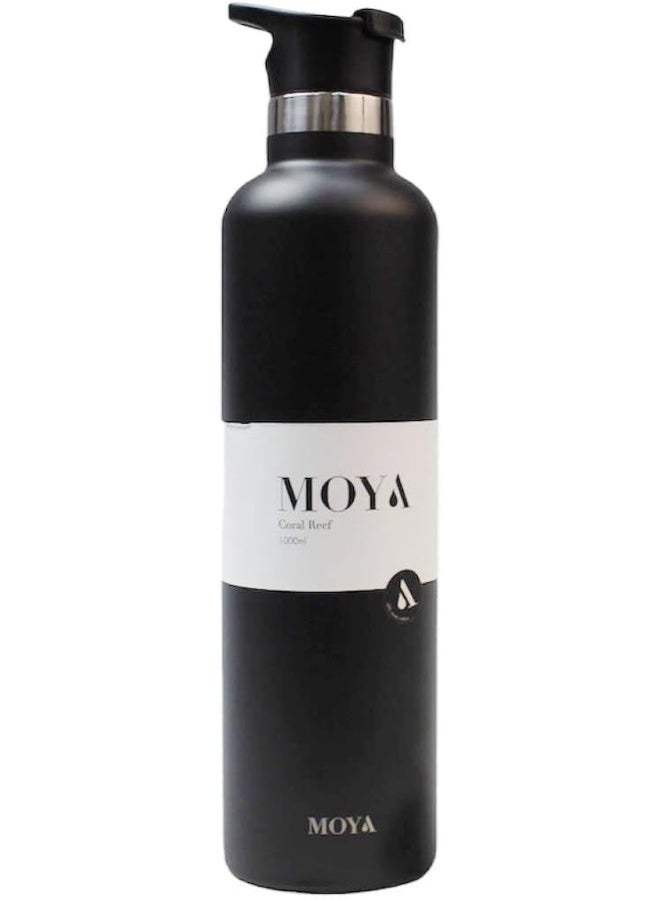 Moya Coral Reef Insulated Sustainable Water Bottle with Spout Lid, 1 Liter Capacity Black - Image 1