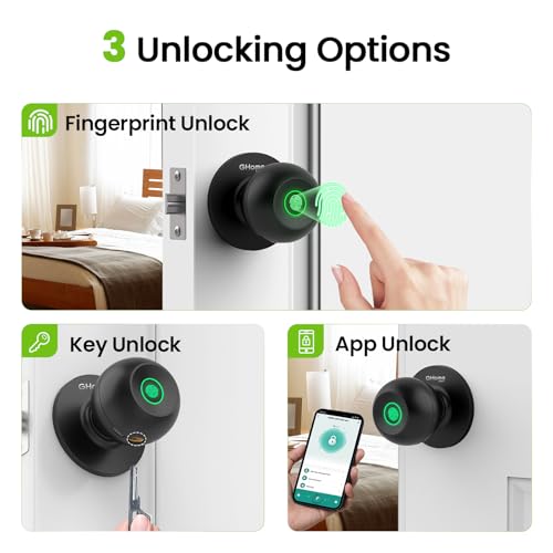 GHome Smart Fingerprint Door Lock, 3 in 1 Smart Fingerprint Door Knob with App Control & Key, Auto Lock, Biometric Thumbprint Door Locks for Bedroom, Garage, Home & Office - Image 2