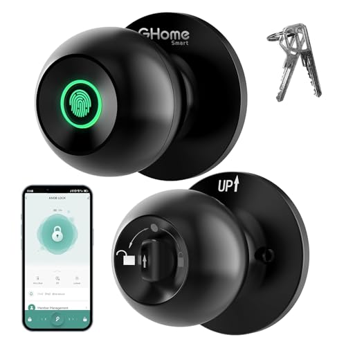 GHome Smart Fingerprint Door Lock, 3 in 1 Smart Fingerprint Door Knob with App Control & Key, Auto Lock, Biometric Thumbprint Door Locks for Bedroom, Garage, Home & Office - Image 1