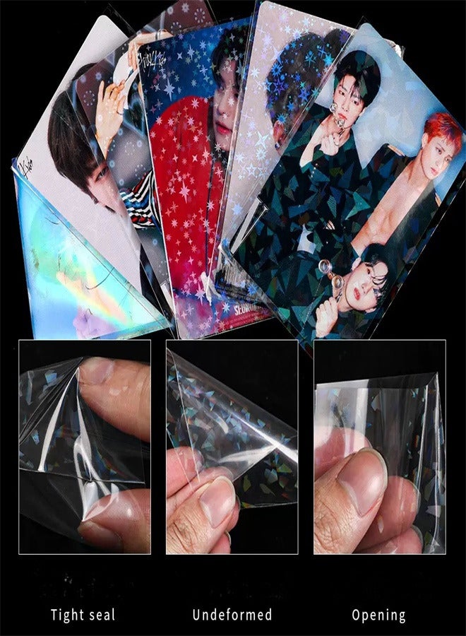 Generic 100 Pcs Kpop Photocard Sleeves Little Star Laser Flashing Card Sleeves Star Glass Gemstone Rainbow Holographic Card Sleeves Trading Card Protector for Photocard Kpop Photo Cards - Image 2
