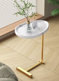 Sharpdo Simple Living Room Creative Marble Texture C-Shaped Side Table Bedside Movable Coffee Table 30*45*70CM  - Image 5
