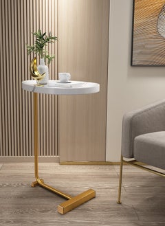 Sharpdo Simple Living Room Creative Marble Texture C-Shaped Side Table Bedside Movable Coffee Table 30*45*70CM  - Image 3