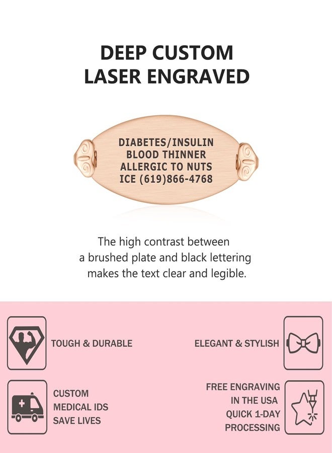 Divoti Medical Alert Bracelets for Women, Custom Engraved PVD Rose Gold Filigree Medical ID Bracelet, w/Inter-Mesh - White/ 7.5" - Image 2