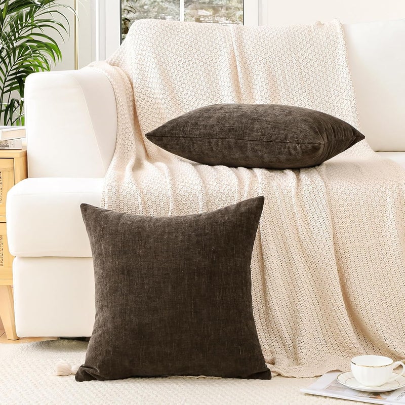 JOTOM Set of 2 Cushion Covers 60x60 cm Soft Chenille Brown Decorative Throw Pillow Covers 24x24 Inch Square Cushion Case Solid Pillowcases for Couch Sofa Living Room Bed Home Decor (Brown) - Image 5