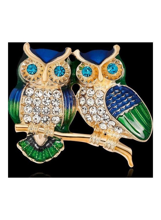 NIBEMINENT - Cute Two Owl Shape Crystal Brooch Pin - Image 1