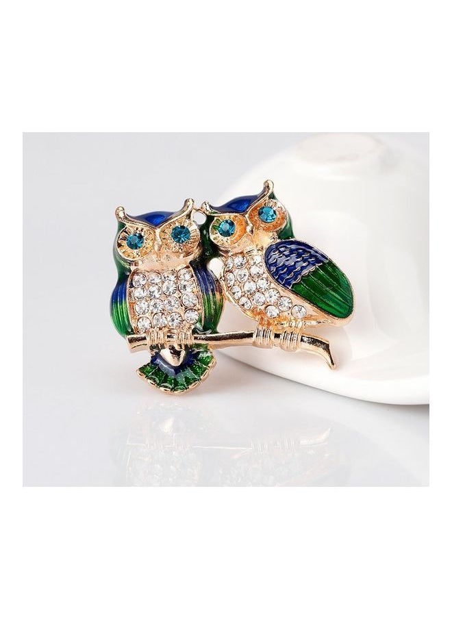 NIBEMINENT - Cute Two Owl Shape Crystal Brooch Pin - Image 1