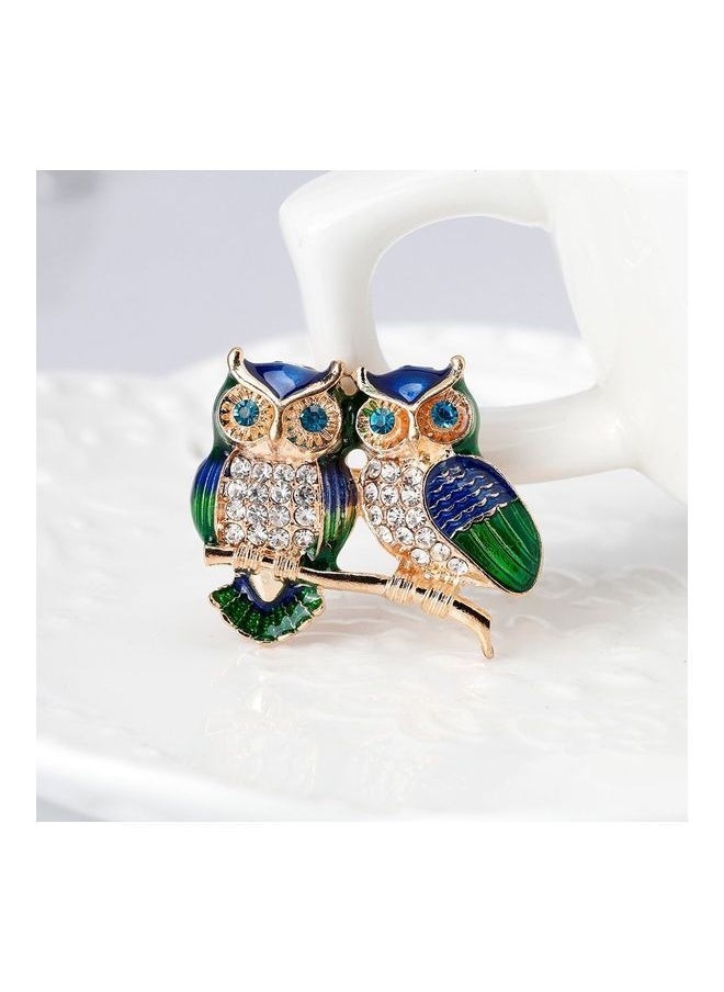 NIBEMINENT - Cute Two Owl Shape Crystal Brooch Pin - Image 1