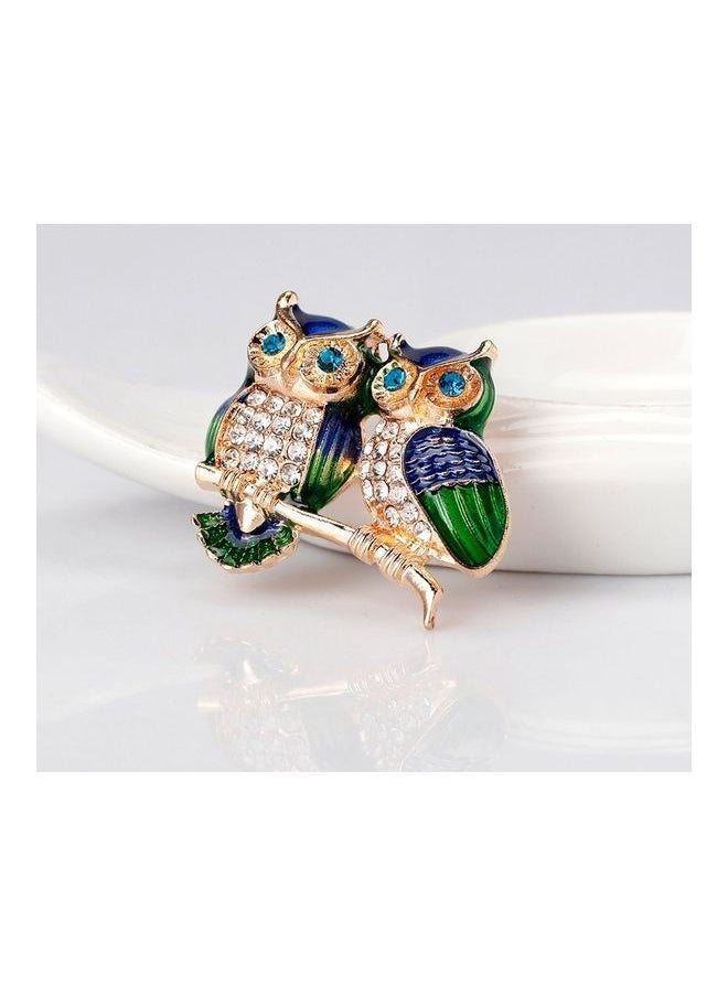 NIBEMINENT - Cute Two Owl Shape Crystal Brooch Pin - Image 1