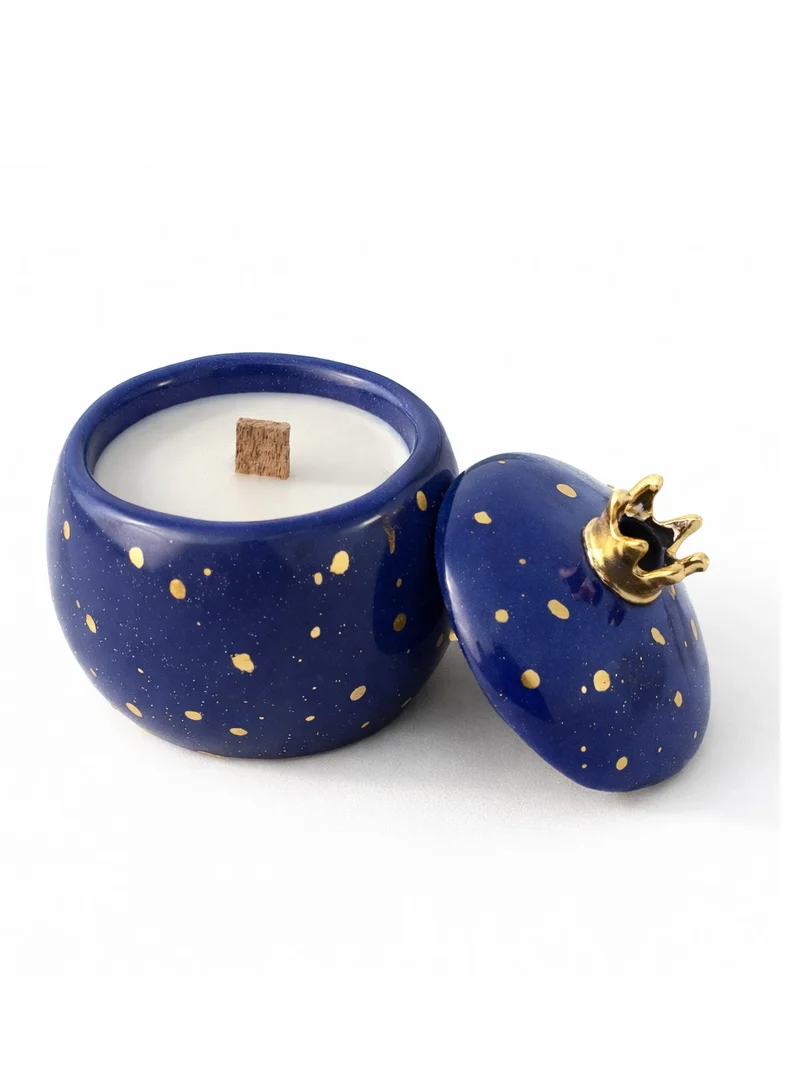 Tohfa Luxe Tohfa Luxe Annar Blue Luxury Soy Wax Candle with Real Gold Dots – Handcrafted Ceramic Candle, 150ml, Home Décor &  Gift