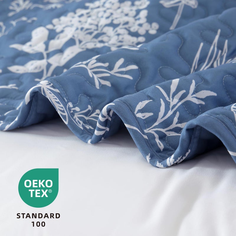 JANZAA Quilts Queen Size Infinity Blue Floral Queen Quilt Bedding Set Microfiber Boho Bedspread Lightweight Reversible Coverlet with 2 Pillowcases - Image 2