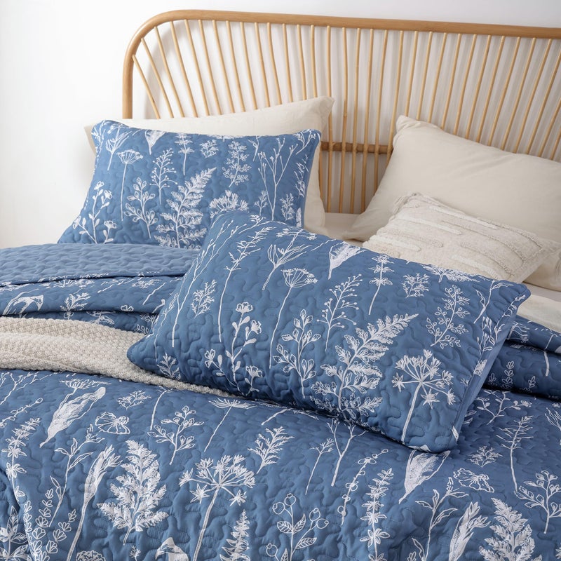 JANZAA Quilts Queen Size Infinity Blue Floral Queen Quilt Bedding Set Microfiber Boho Bedspread Lightweight Reversible Coverlet with 2 Pillowcases - Image 3