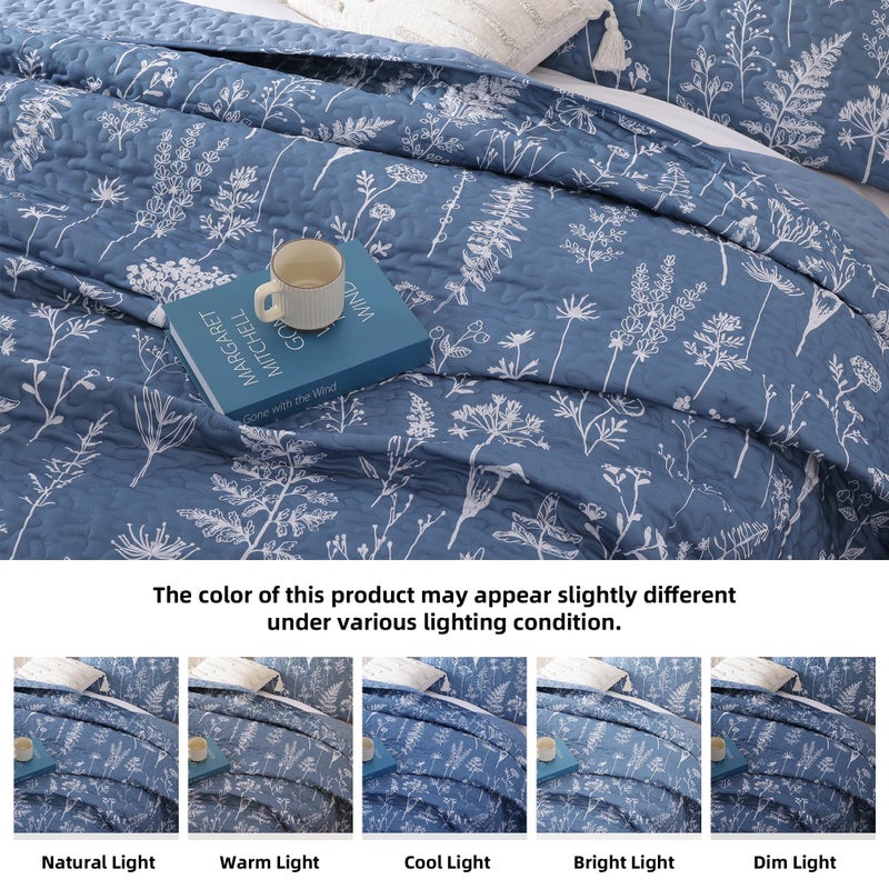 JANZAA Quilts Queen Size Infinity Blue Floral Queen Quilt Bedding Set Microfiber Boho Bedspread Lightweight Reversible Coverlet with 2 Pillowcases - Image 4