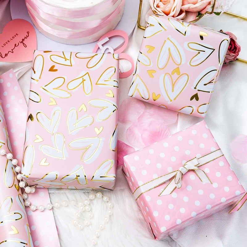 MAYPLUSS Wedding Wrapping Paper Roll, 17IN x 33FEET Gold Foil Heart Bridal Shower Gift Wrap for Mothers Day, Engagement, Baby Shower, Valentines Day - Image 3