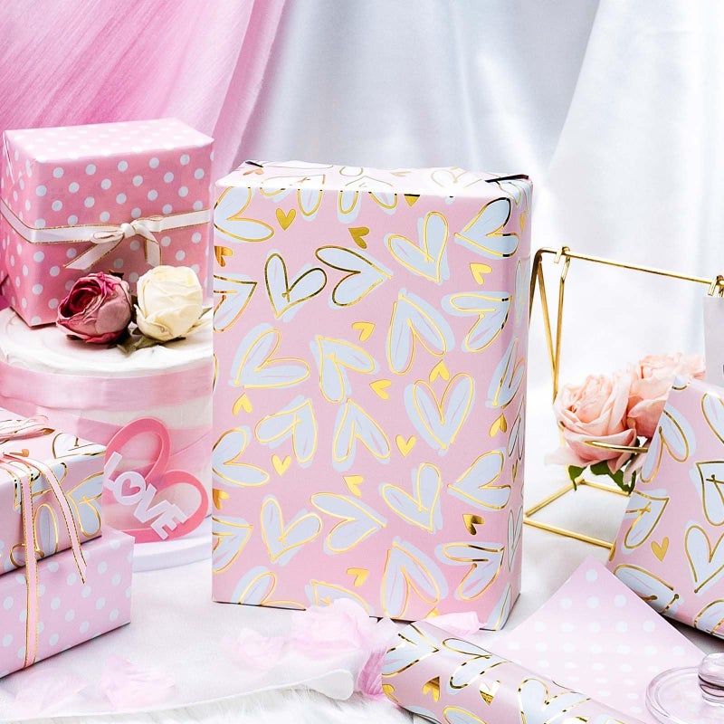 MAYPLUSS Wedding Wrapping Paper Roll, 17IN x 33FEET Gold Foil Heart Bridal Shower Gift Wrap for Mothers Day, Engagement, Baby Shower, Valentines Day - Image 2