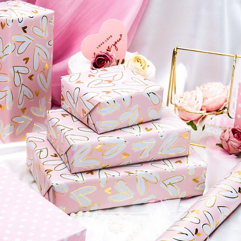 MAYPLUSS Wedding Wrapping Paper Roll, 17IN x 33FEET Gold Foil Heart Bridal Shower Gift Wrap for Mothers Day, Engagement, Baby Shower, Valentines Day - Image 5