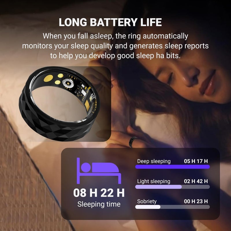 activity tracker,IP68 Waterproof Smart Ring for Men Women, SmartRing with with Calories, Heart Rate, Step Counter, Blood Oxygen Monitor, Compatible with Android & iOS(19.8mm) - Image 3