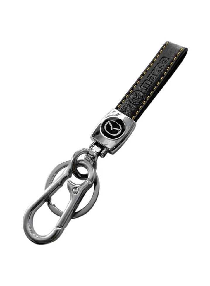 mazda Metal Ring With PU Leather Strap Keychain, MAZDA Car Key Chain, Home Key Chain 1 Pcs  - Image 1