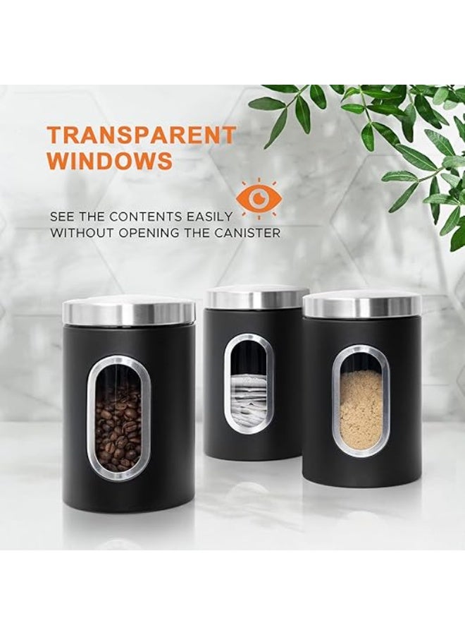 LENND Tea Coffee and Sugar Canisters Set,Kitchen Organizers and Food Storage,Transparent Window Containers for Kitchen Food,Storage Container for Sugar,Coffee Beans,Tea,Candy,Cereal,Spices - Image 4