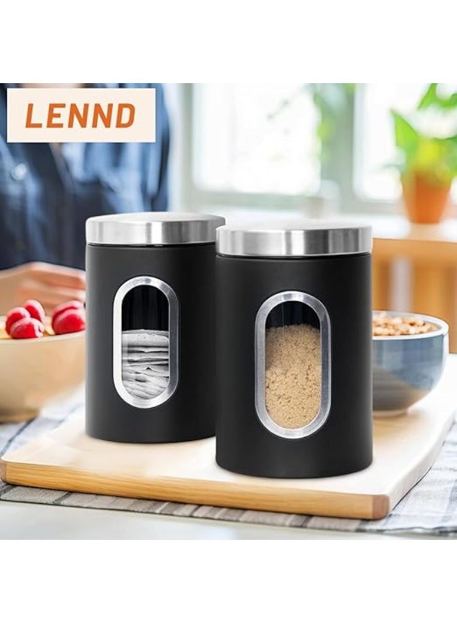 LENND Tea Coffee and Sugar Canisters Set,Kitchen Organizers and Food Storage,Transparent Window Containers for Kitchen Food,Storage Container for Sugar,Coffee Beans,Tea,Candy,Cereal,Spices - Image 3