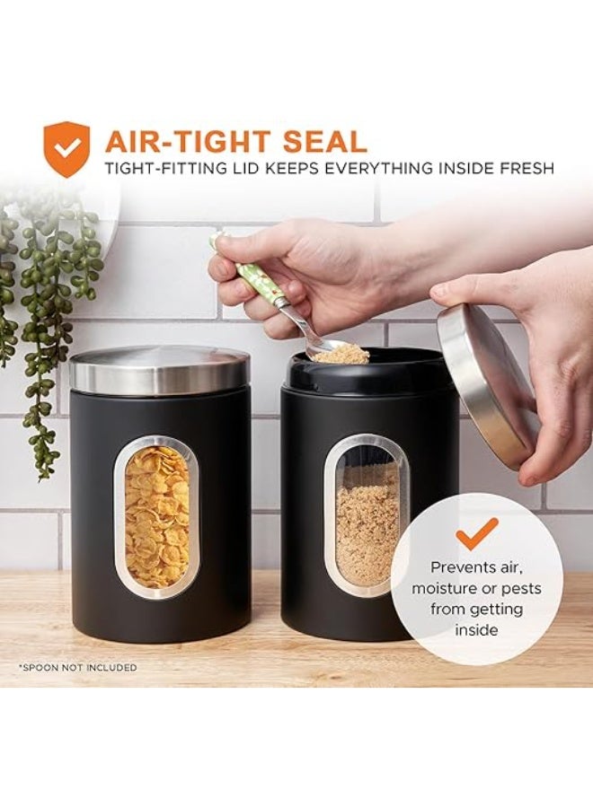 LENND Tea Coffee and Sugar Canisters Set,Kitchen Organizers and Food Storage,Transparent Window Containers for Kitchen Food,Storage Container for Sugar,Coffee Beans,Tea,Candy,Cereal,Spices - Image 5