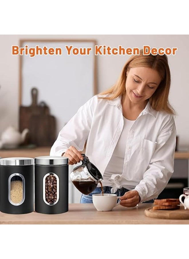 LENND Tea Coffee and Sugar Canisters Set,Kitchen Organizers and Food Storage,Transparent Window Containers for Kitchen Food,Storage Container for Sugar,Coffee Beans,Tea,Candy,Cereal,Spices - Image 2