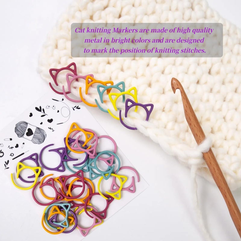 Hilsayum Cat Stitch Markers For Crocheting Crochet Stitch Markers Cat Metal Stitch Markers Multicolor Knitting Stitch Markers Crochet Markers Ring - Image 2
