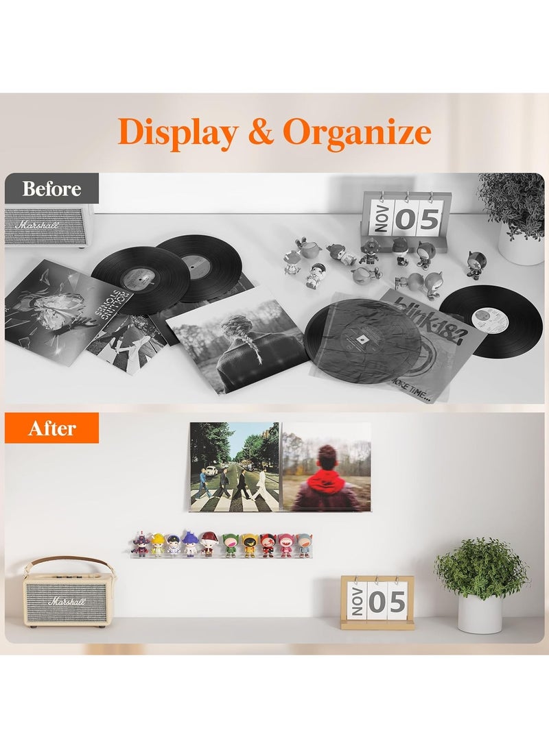 Floating Shelves for Vinyl Record, 6 Pack 12" Clear Acrylic Wall Shelf Room Decor for Book/Photo/Picture/Makeup Display in Bedroom, Living Room, Bathroom Storage and Organization - Image 4