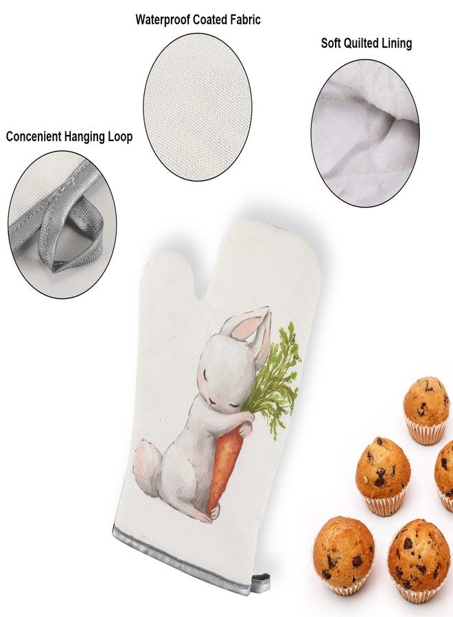 QCWN Spring Cute Bunny Rabbit Print Oven Gloves and Pot Holders Set, Cute Rabbit Print Pot Holders and Oven Mitts for Kitchen Cooking and Baking, Easter Gifts - Image 3