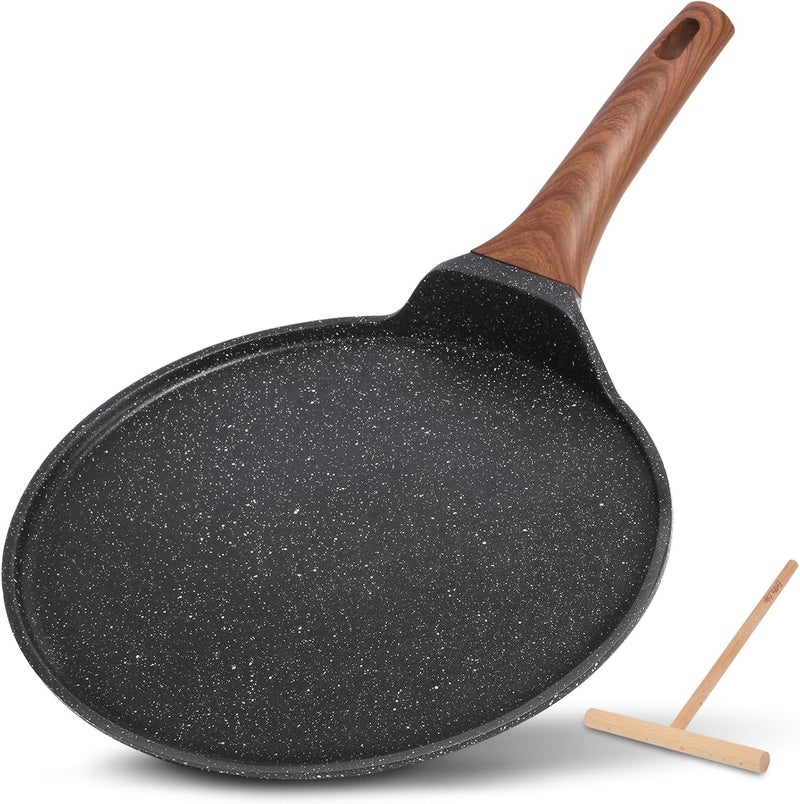 ESLITE LIFE 9.5 Inch Nonstick Crepe Pan for Stove Top Tortilla Dose Tawa Pan Induction Round Skillet with Granite Coating & Wooden Spreader - Image 1