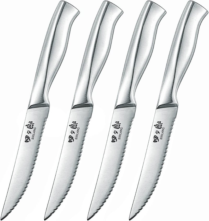 SIXILANG Steak Knives Steak Knife Set of 4 German Stainless Steel Steak Knife Serrated Home Gifts for Men and Women