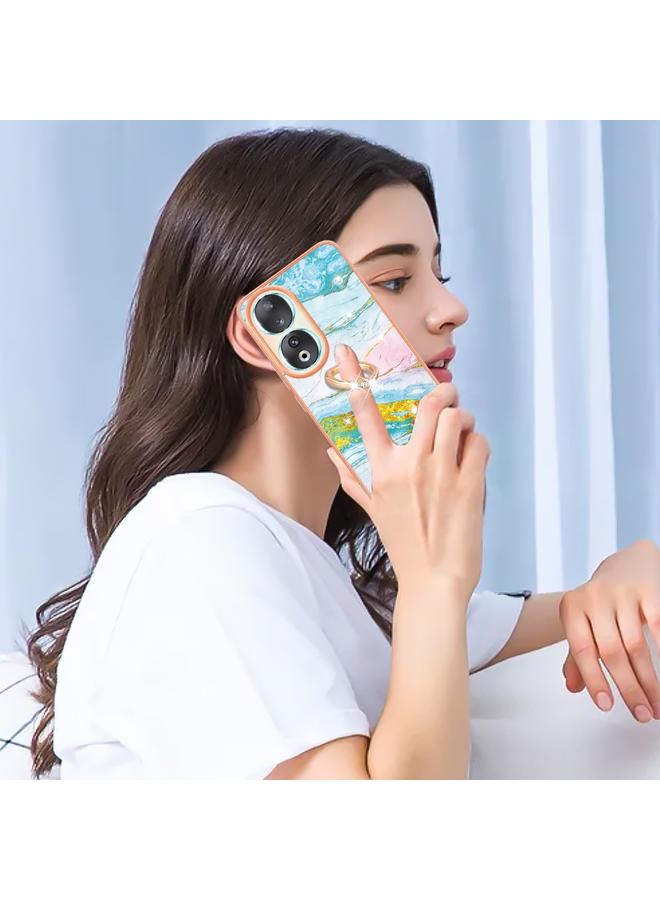 S-TOP Case For Honor 90 5G Electroplating Marble IMD TPU Phone Case with Ring Holder - Image 4