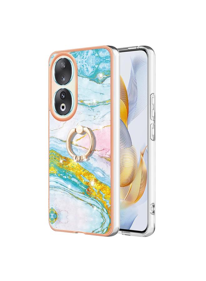 S-TOP Case For Honor 90 5G Electroplating Marble IMD TPU Phone Case with Ring Holder - Image 1