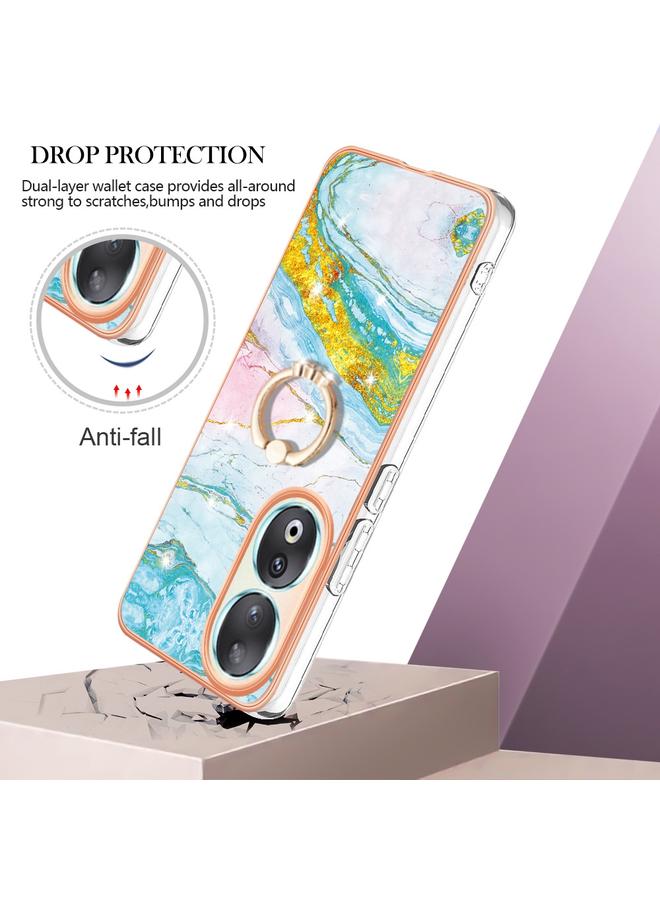 S-TOP Case For Honor 90 5G Electroplating Marble IMD TPU Phone Case with Ring Holder - Image 2