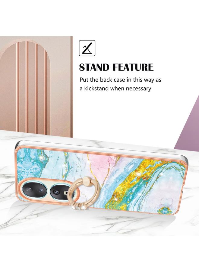 S-TOP Case For Honor 90 5G Electroplating Marble IMD TPU Phone Case with Ring Holder - Image 3