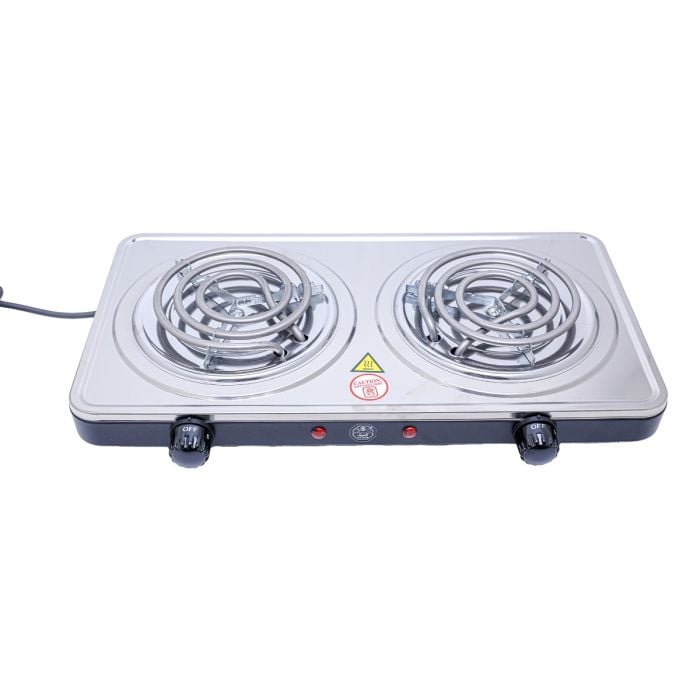 السيف موقد كهربائي سلكي مزدوج 2000 واط، نظام أمان، تحكم حراري منفصل، قاعدة مانعة للانزلاق – فضي × أسود