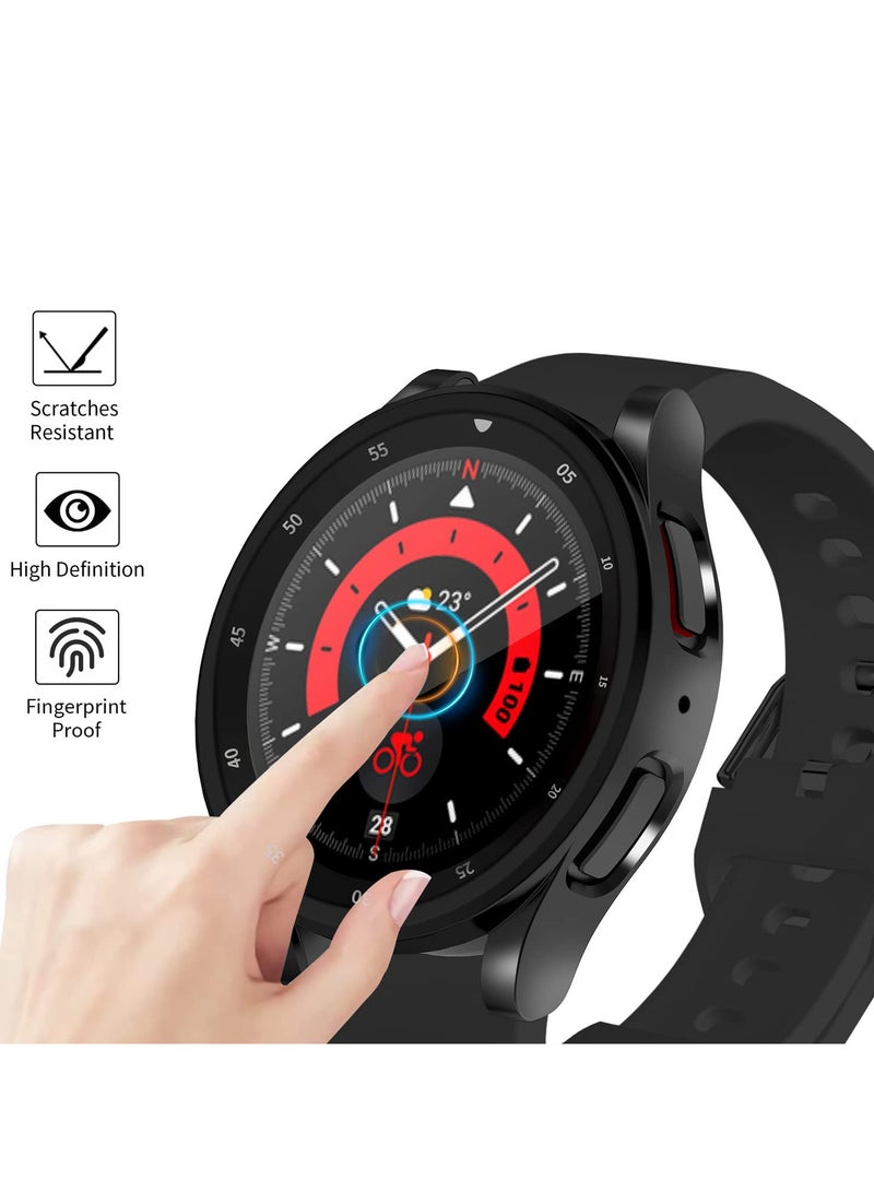 TPU Soft Shell Time Scale Glass Screen Protector Film Case for Samsung Galaxy Watch 5 Pro 5 Pro 45mm Bumper Watch5 Pro Full Cover Shockproof Anti Scratch Protective Case Black - Image 3