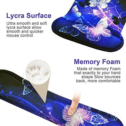 iVeze Mouse Pad with Wrist Support and Keyboard Wrist Rest Pad Set,Ergonomic Mouse Pads for Computers Laptop,Non-Slip Comfortable Mousepad w/Raised Memory Foam for Easy Typing & Pain Relief (Arts Butterfly) - Image 4