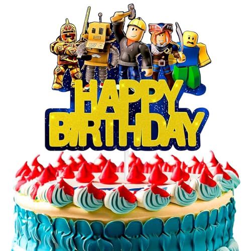 V TOWER Video Game Cake Topper Decorations Vibrant Glitter Cardboard Gamer Cake Topper EyeCatching Design Firm Installation Easy Adjusting Sturdy Plastic Stick Birthday Decorations for Boys Girls - Image 1