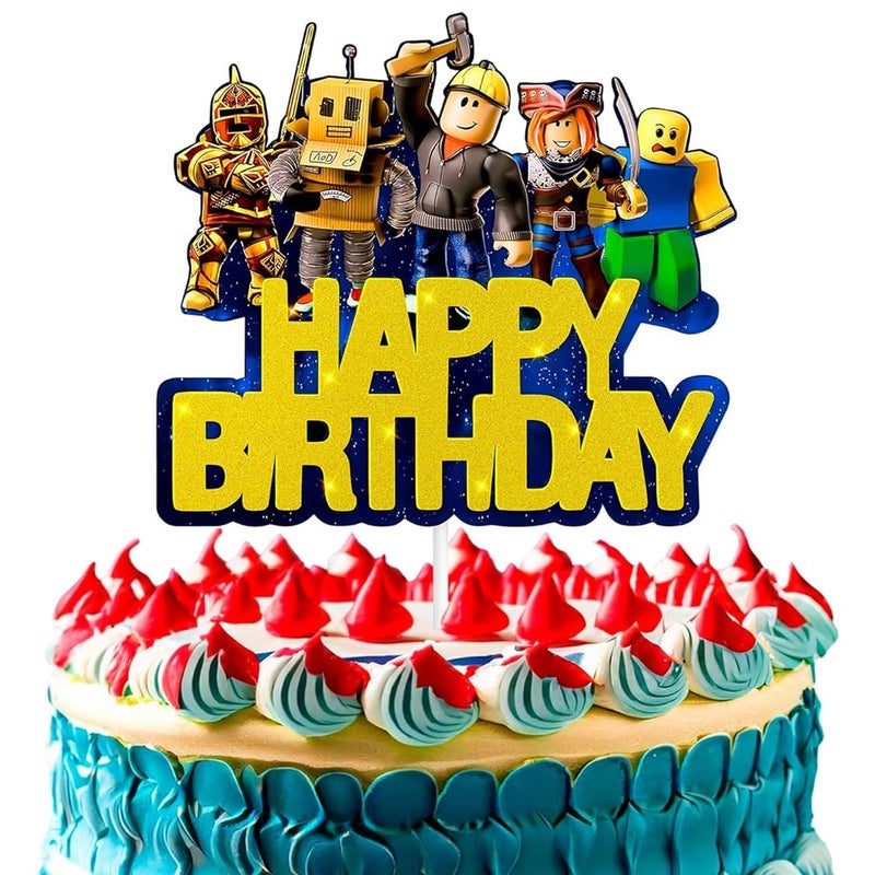V TOWER Video Game Cake Topper Decorations Vibrant Glitter Cardboard Gamer Cake Topper EyeCatching Design Firm Installation Easy Adjusting Sturdy Plastic Stick Birthday Decorations for Boys Girls - Image 2