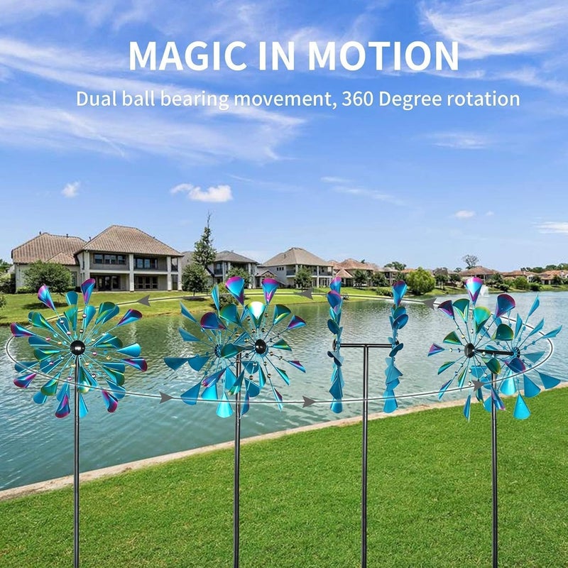 Decoroca Kinetic Wind Spinners Outdoor - Large Metal Wind Sculptures & Spinners Yard Patio Lawn Garden Decorations, Windmill Clearance with Stable Metal Stake(Peacock-Blue) - Image 4