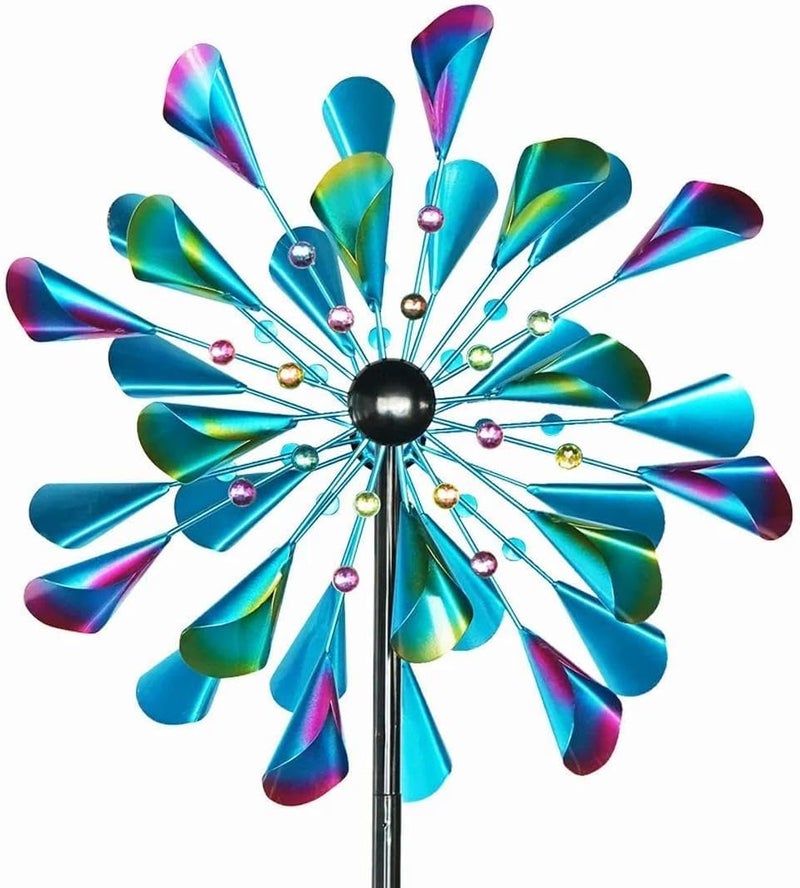Decoroca Kinetic Wind Spinners Outdoor - Large Metal Wind Sculptures & Spinners Yard Patio Lawn Garden Decorations, Windmill Clearance with Stable Metal Stake(Peacock-Blue) - Image 1