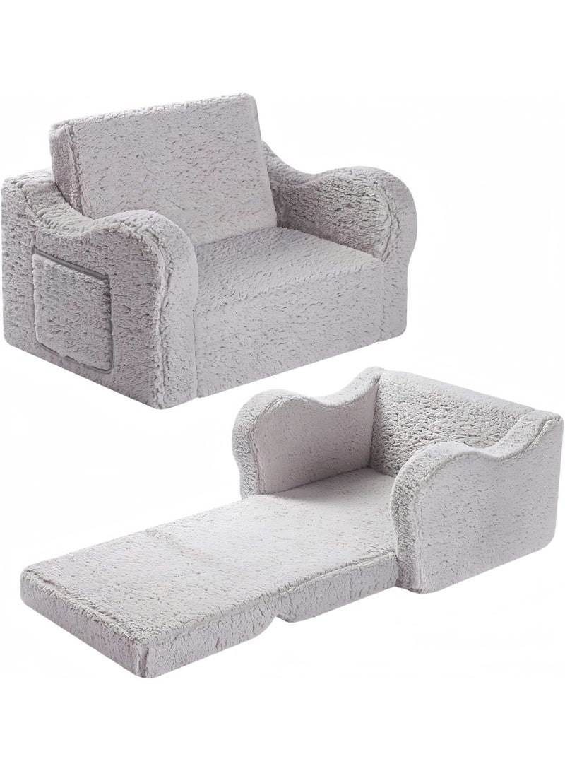 أريكة كرسي للأطفال، أريكة شيربا فاخرة 2 في 1 للأطفال الصغار، أريكة قابلة للطي تتحول إلى كرسي استرخاء، مقعد فردي مريح للأولاد والبنات، كرسي ناعم للأطفال لغرفة النوم وغرفة اللعب - Image 1