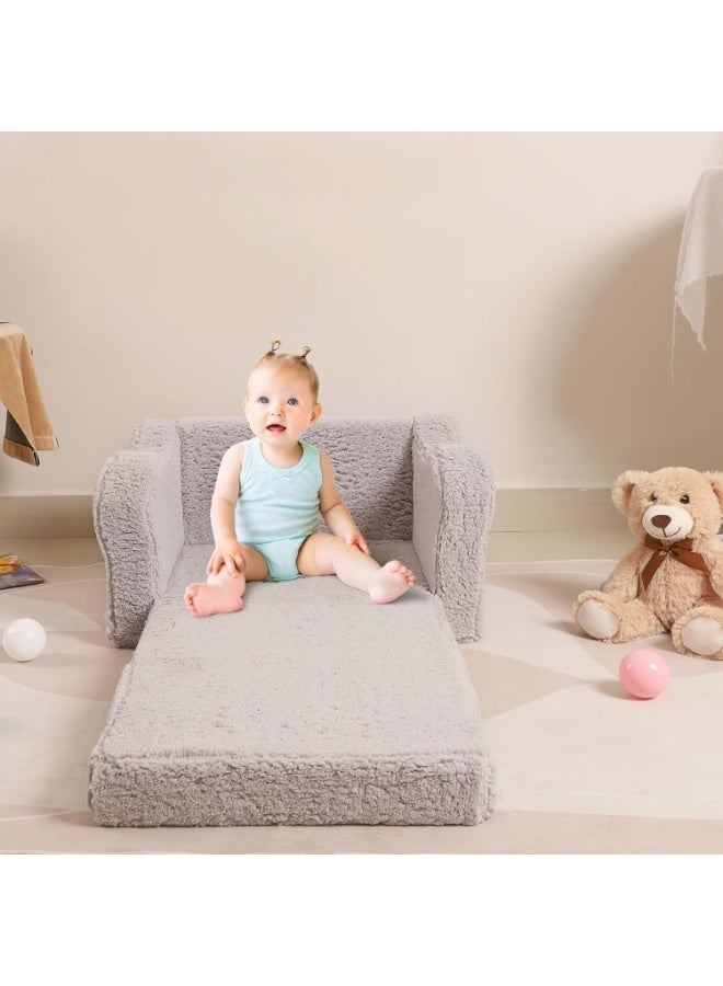 أريكة كرسي للأطفال، أريكة شيربا فاخرة 2 في 1 للأطفال الصغار، أريكة قابلة للطي تتحول إلى كرسي استرخاء، مقعد فردي مريح للأولاد والبنات، كرسي ناعم للأطفال لغرفة النوم وغرفة اللعب - Image 3