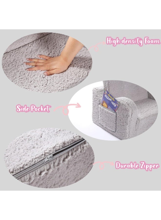 أريكة كرسي للأطفال، أريكة شيربا فاخرة 2 في 1 للأطفال الصغار، أريكة قابلة للطي تتحول إلى كرسي استرخاء، مقعد فردي مريح للأولاد والبنات، كرسي ناعم للأطفال لغرفة النوم وغرفة اللعب - Image 5