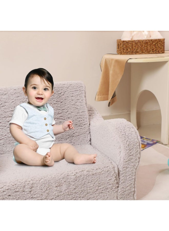 أريكة كرسي للأطفال، أريكة شيربا فاخرة 2 في 1 للأطفال الصغار، أريكة قابلة للطي تتحول إلى كرسي استرخاء، مقعد فردي مريح للأولاد والبنات، كرسي ناعم للأطفال لغرفة النوم وغرفة اللعب - Image 4