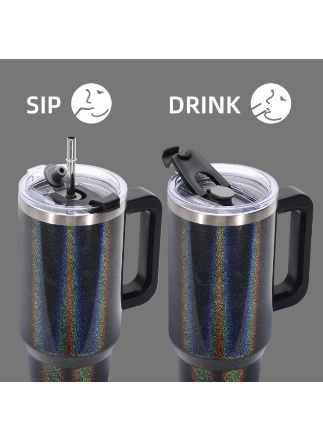 WATERSY 40 oz Coffee Mug to Go Thermal Mug Double-Walled Stainless Steel Vacuum Leak-Proof Drinking Cup with Handle and Straw Thermal Tumbler Black Glossy - Image 3