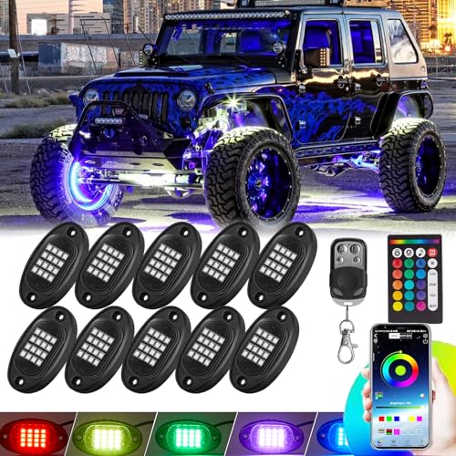 TDE Explorer.Lighting 10 Pods RGB LED Rock Lights for Truck ATV UTV Golf Cart Offroad RZR Pickup SUV Waterproof Multicolor Underglow Kit for Cars with APP Music Mode Vehicle Underbody Light Underneath Accent 12V - Image 1