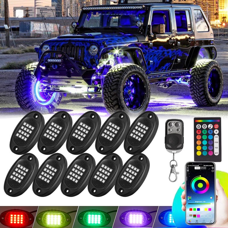 TDE Explorer.Lighting 10 Pods RGB LED Rock Lights for Truck ATV UTV Golf Cart Offroad RZR Pickup SUV Waterproof Multicolor Underglow Kit for Cars with APP Music Mode Vehicle Underbody Light Underneath Accent 12V - Image 2