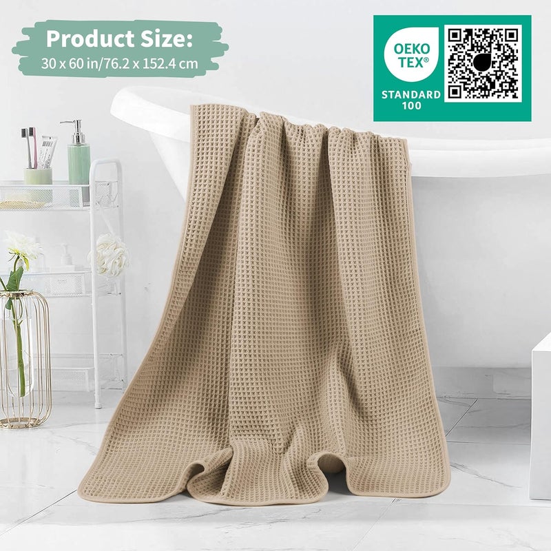 MICROFI New Microfiber Waffle Bath Towels, 2 Pieces, Oversized, Soft, Absorbent, Fast Drying, Lint Free (Beige+White) - Image 5