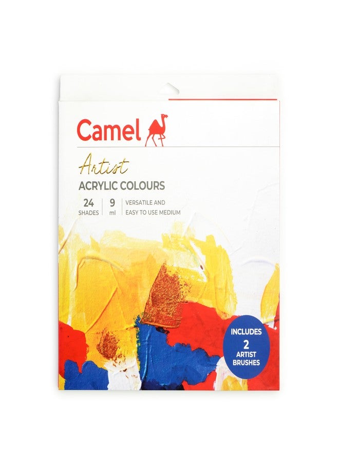 Camel Artist Acrylic Colours 24 Shades, 9ml with 2 Artist Brushes - Image 1